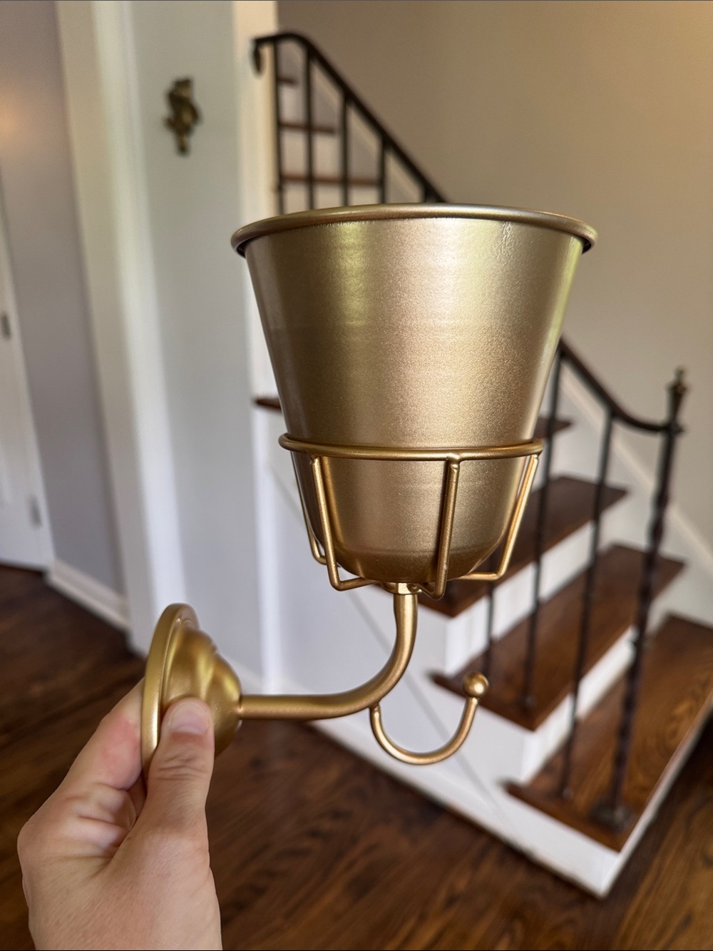 Gold Wall Hook Planter with Decorative Basket and Single Hook - Picture 3 of 3